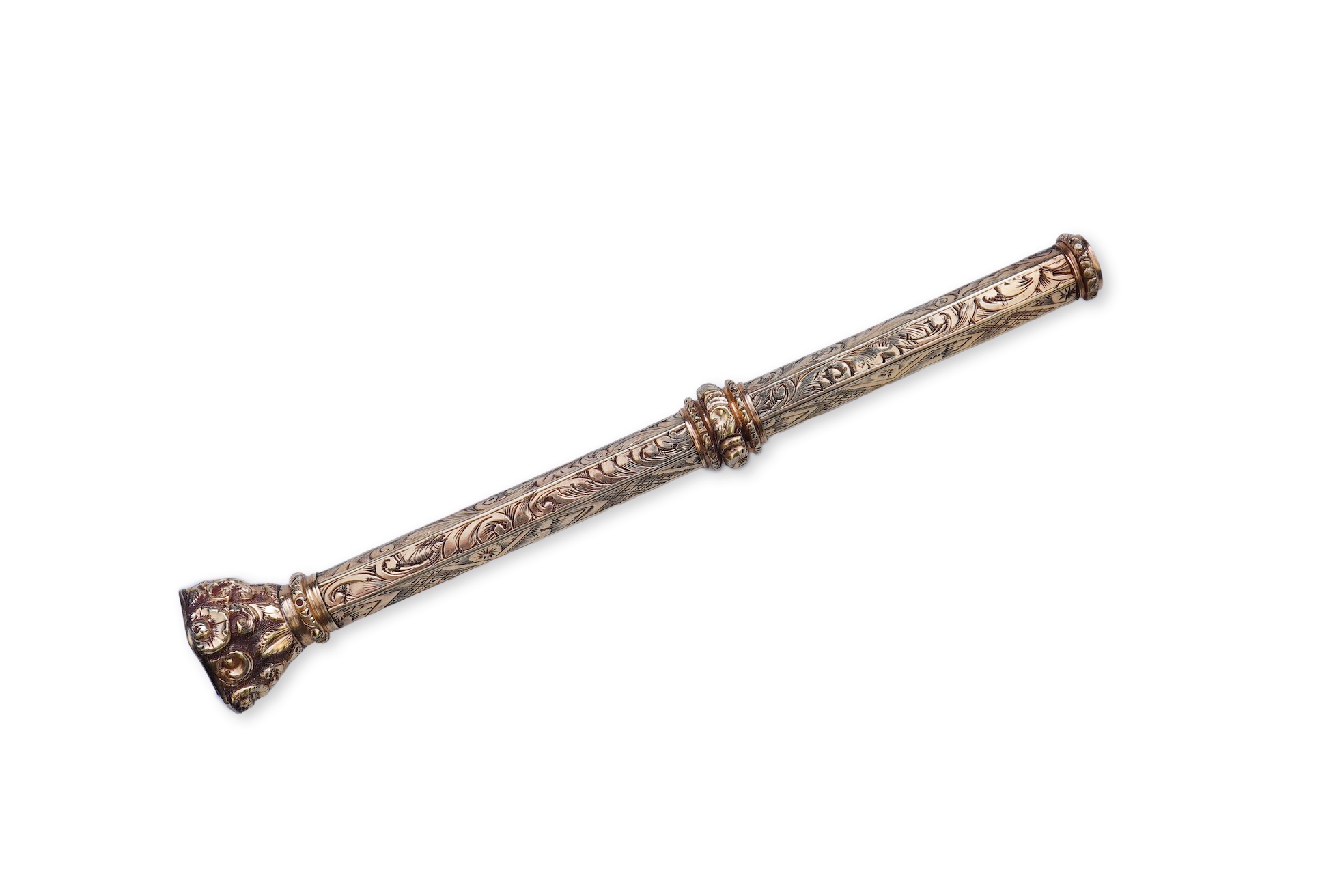 An early Victorian gold and amethyst mechanical pencil, mid 19th century